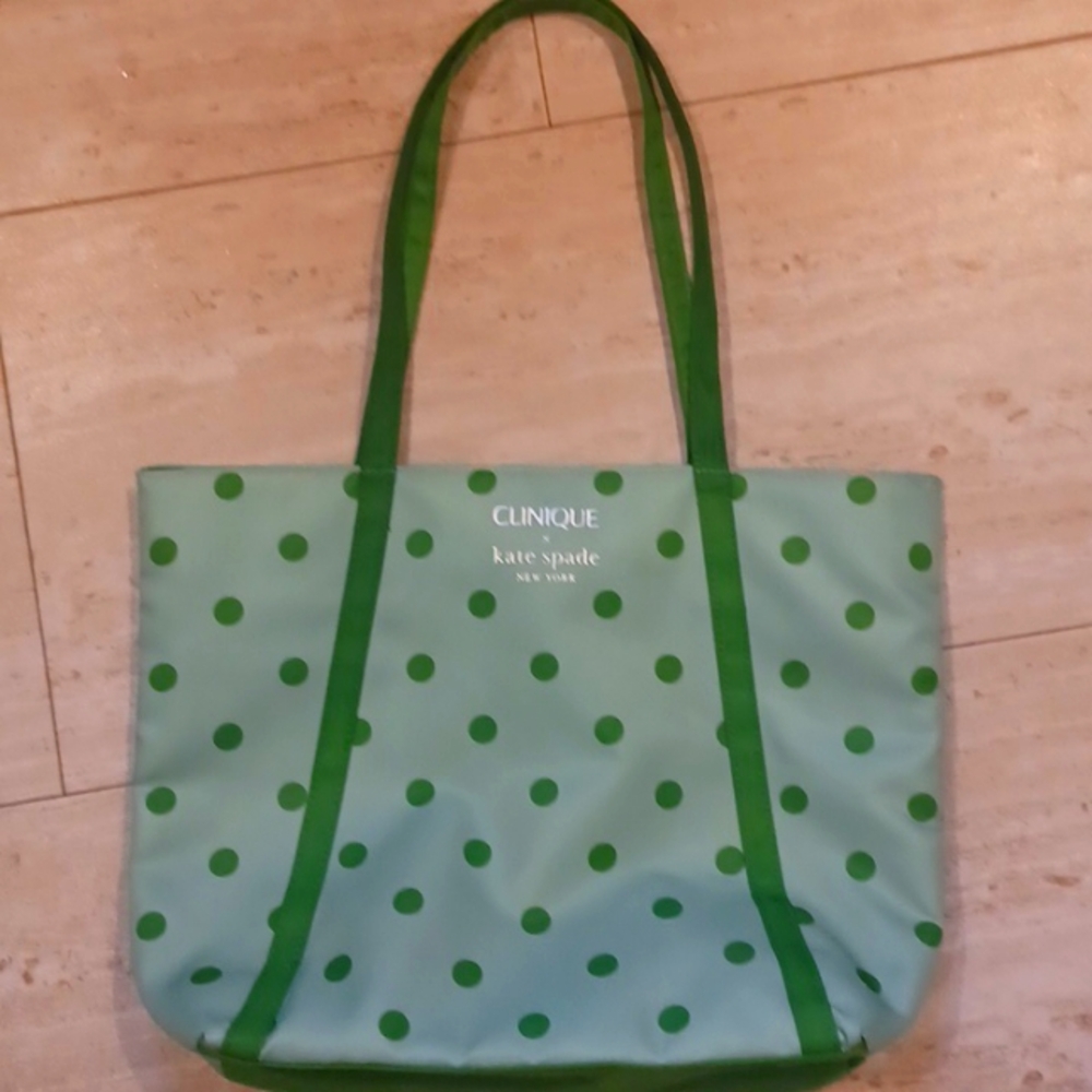 Clinique x Kate Spade New York Mint Green Polka Dot Tote Bag